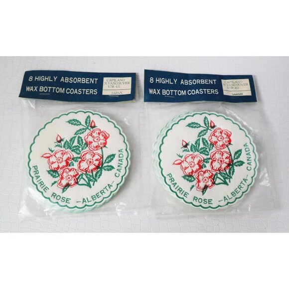 16 Vintage Prairie Rose Alberta Canada Coasters Barware 1960s NOS - Picture 1 of 4